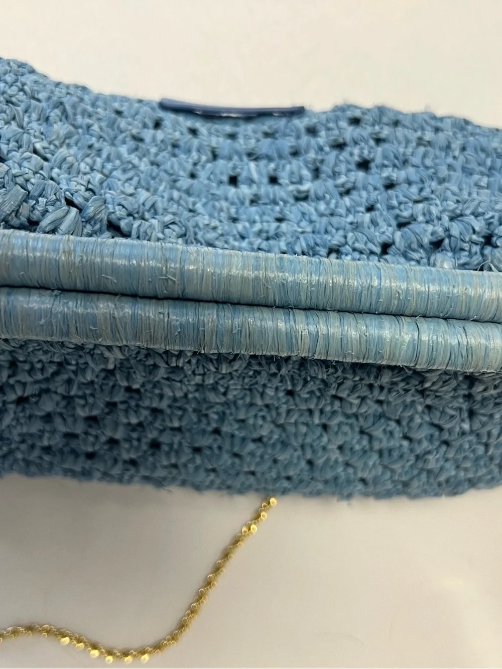 Loeffler Randall Light Blue Woven Clutch with Gold Chain